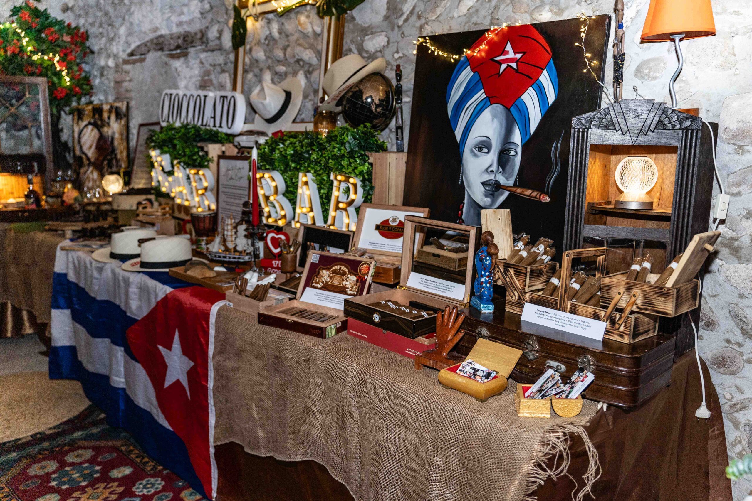 Angolo cubano con Rum Sigari e Cioccolato al Matrimonio al Mulino di Massimbona